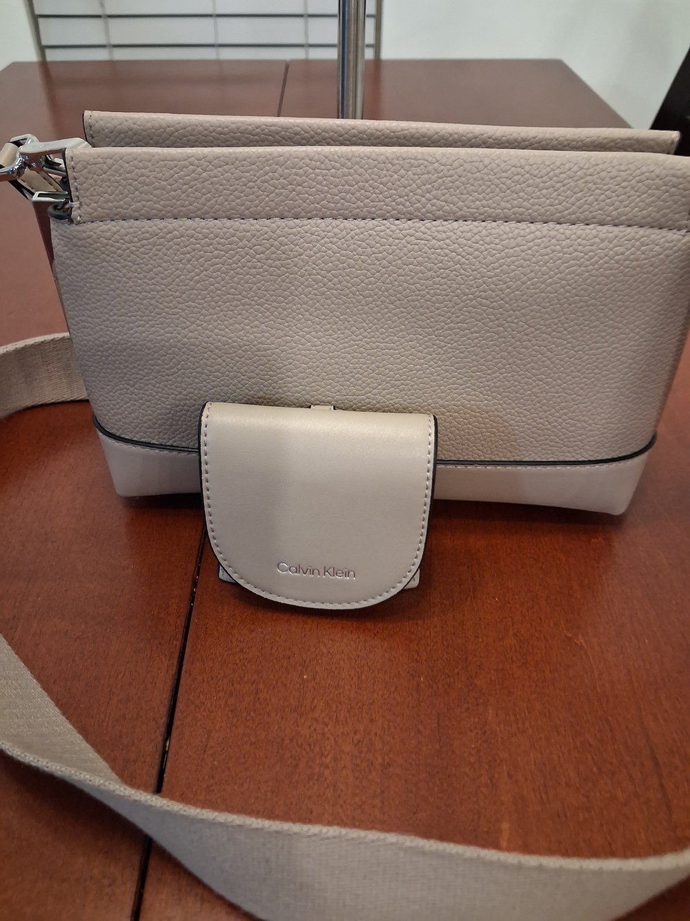 Calvin Klein Pebbled Beige Crossbody with Coin Pouch